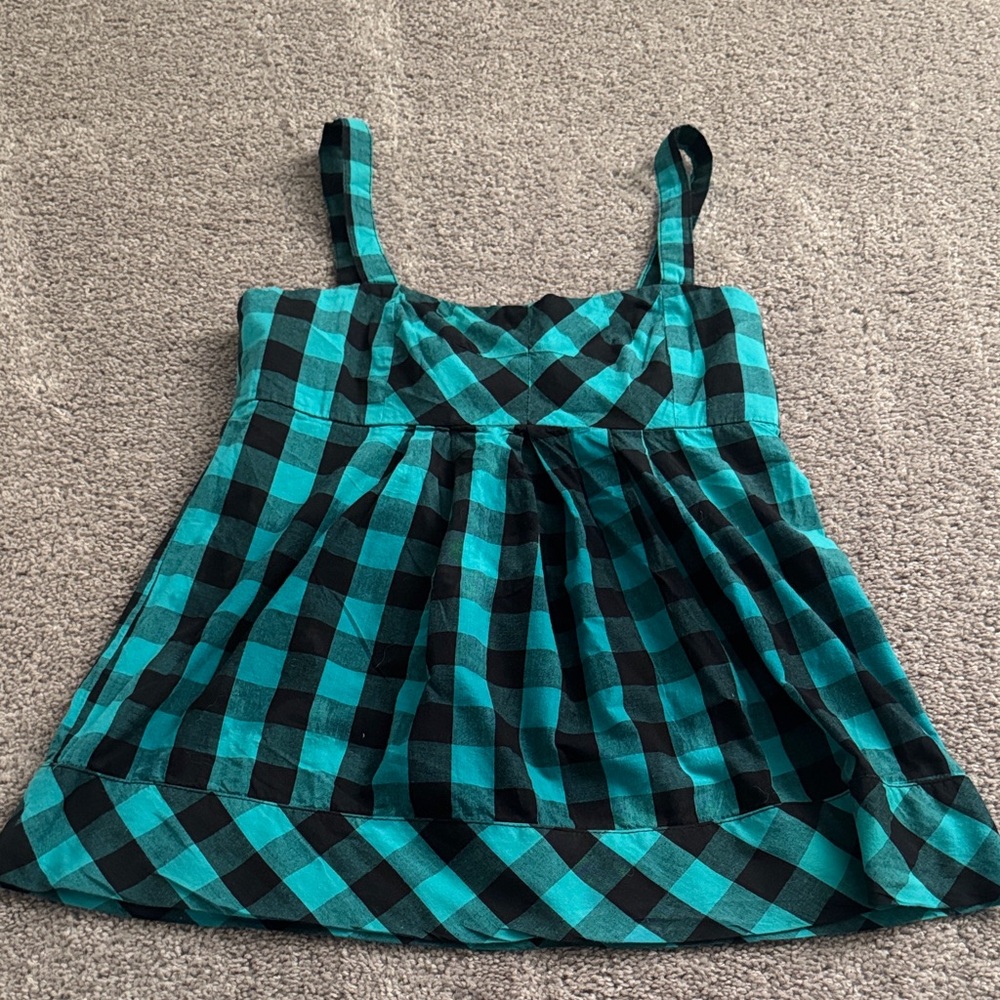Forever 21 Teal and Black Plaid Top babydoll